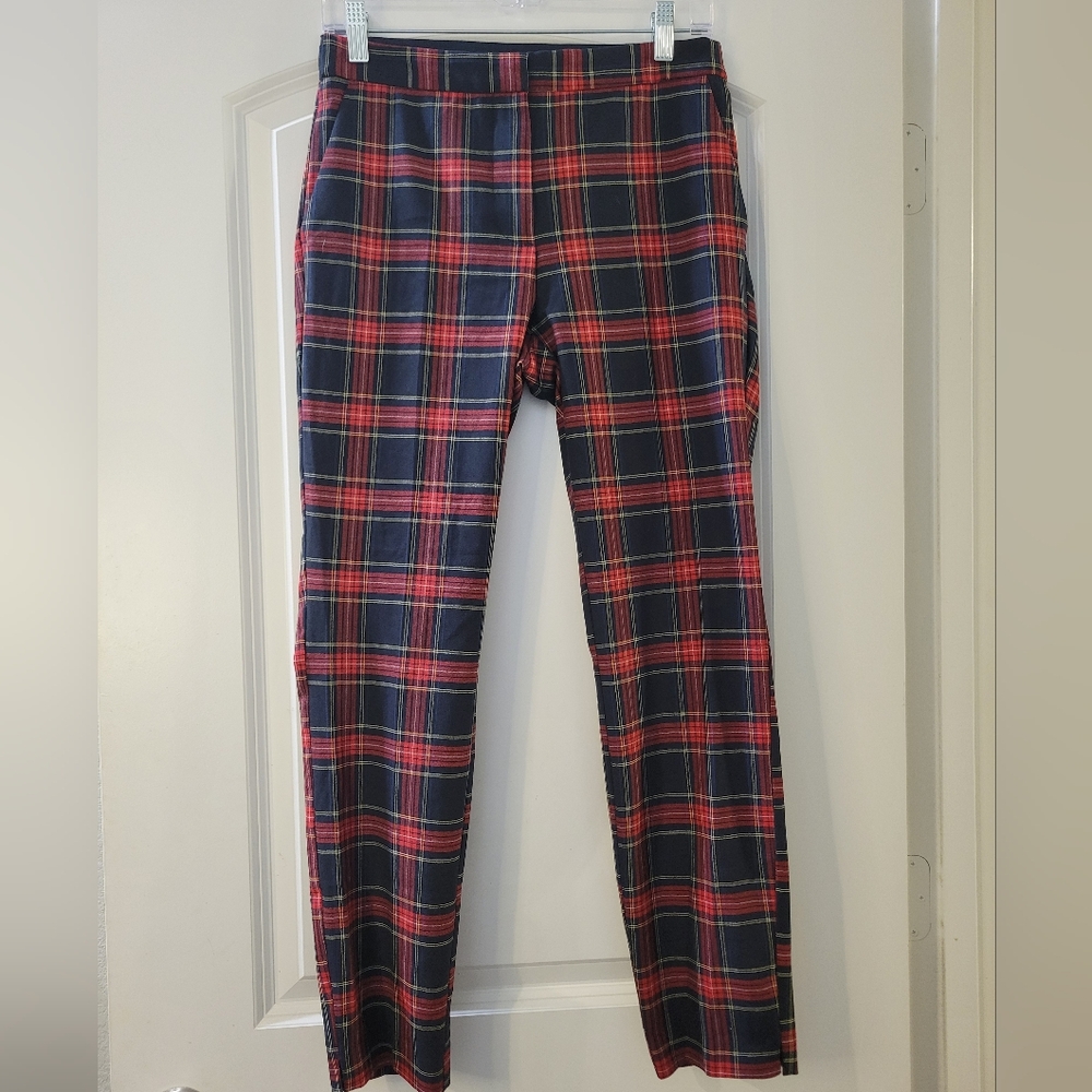 Zara Navy and Red Plaid Pants
